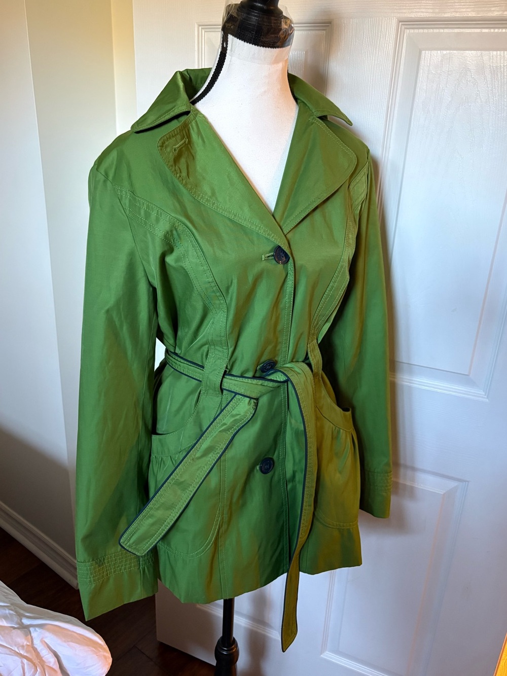 Laundry by Design Green Hooded Belted Trench Coat Jacket Medium